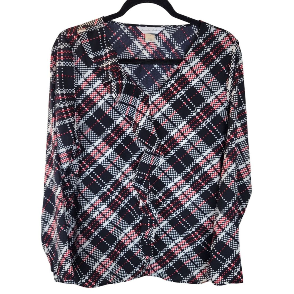 Christopher & Banks Womens Sz M Black White Plaid Long Sleeve Blouse